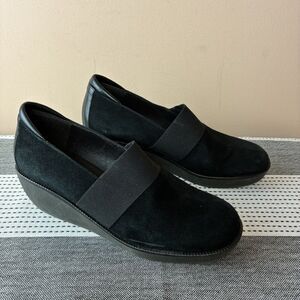 Donald J Pliner Nocol Wedge Slip-On Loafer Shoe Women Black Suede Size 7M